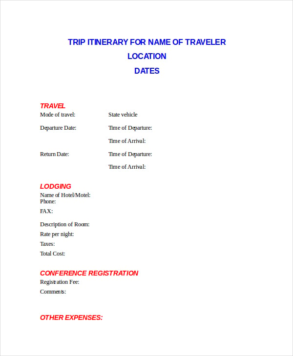 trip itinerary template