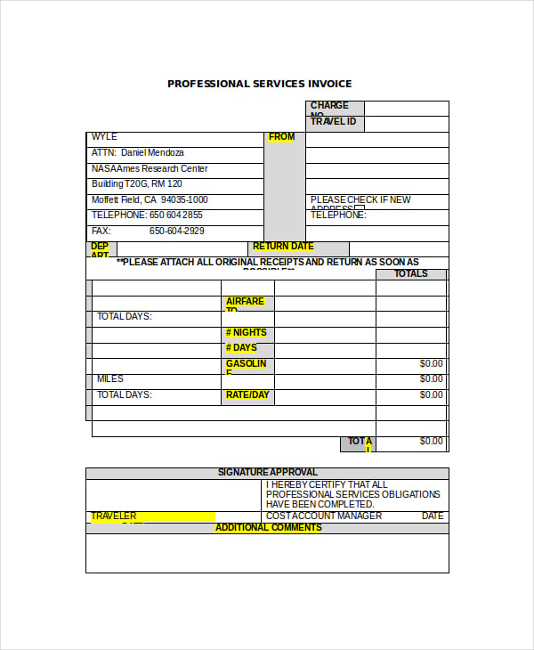 professional services invoice word