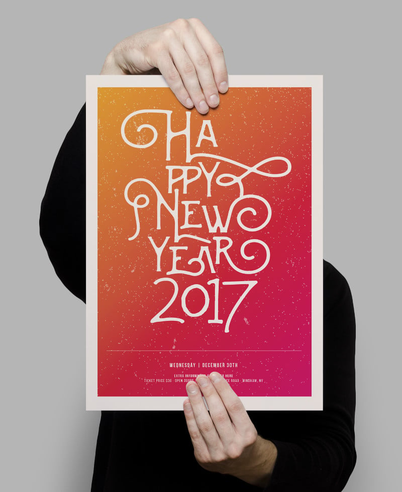 happy new year 2017 poster with calligraphy text