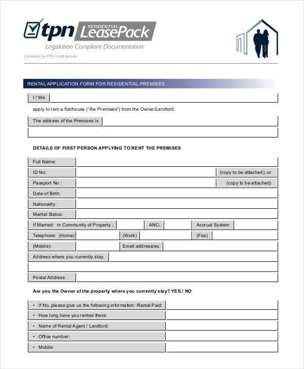 rental application form for residential premises