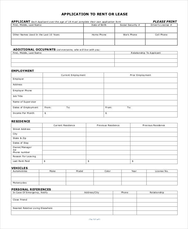 lease rental application form