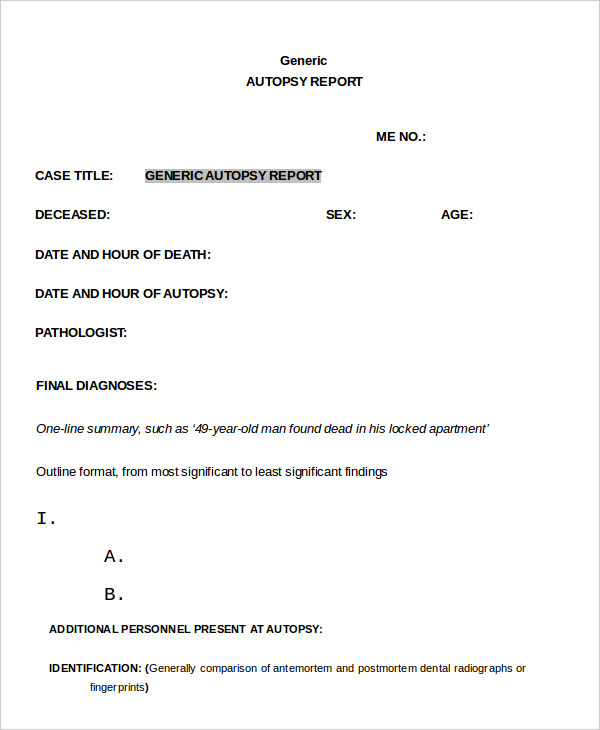 Autopsy Report Template - 6+ Free Word, PDF Documents Download