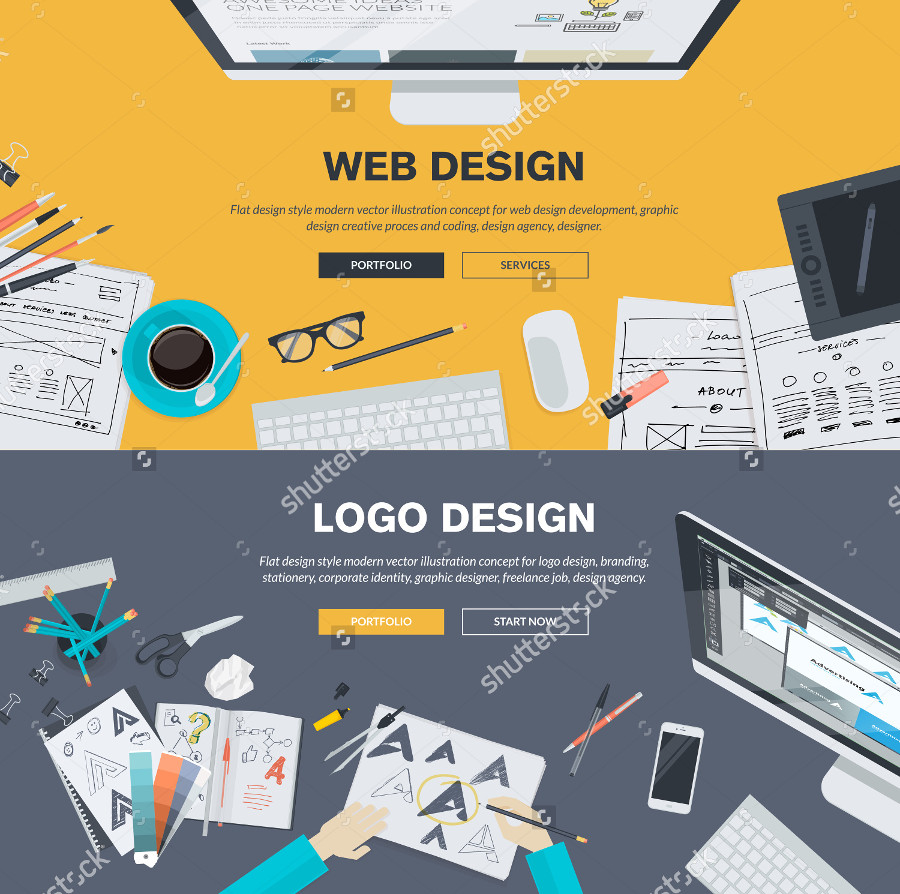 flat web graphic designer workspace mockup