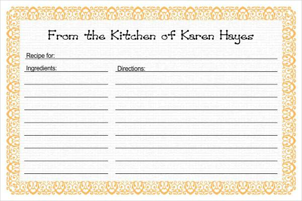 recipe card template for word editable