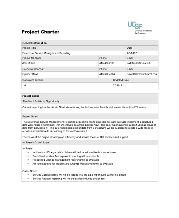 simple it project charter template
