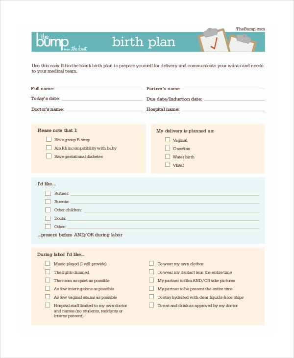 sample birth plan template