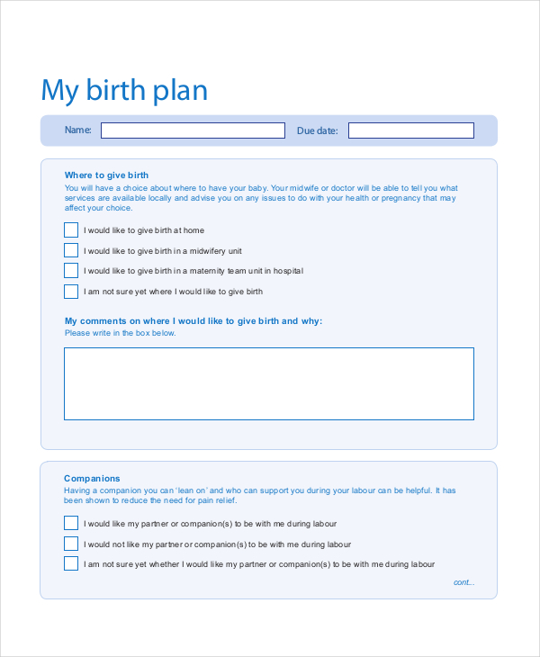 good birth plan template