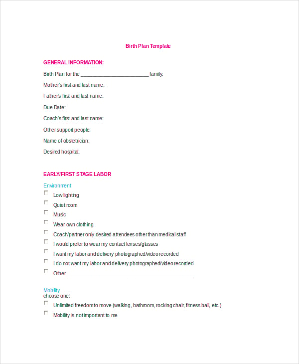 Crazy Birth Plan Template - Free Download