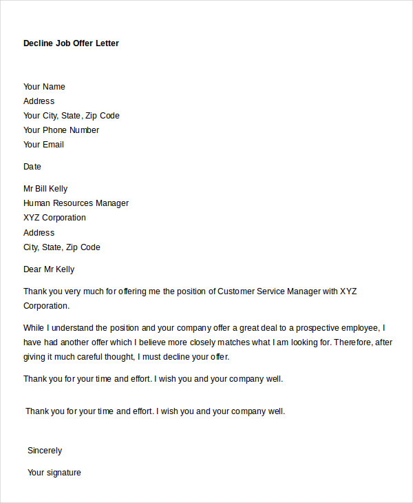 Sample Letter Of Decline Job Offer from images.template.net