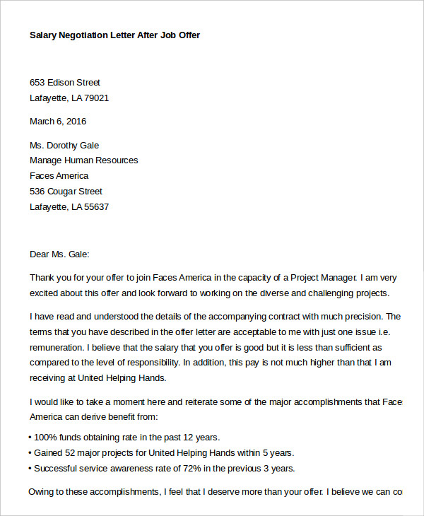 salary negotiation letter after job offer