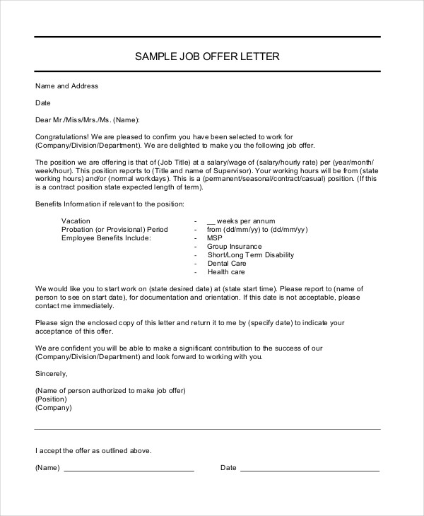 Job Offer Letter - 16+ Free Sample, Example, Format