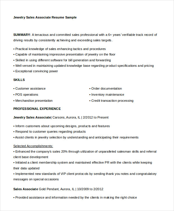 7 Sales Associate Resume Templates Pdf Doc