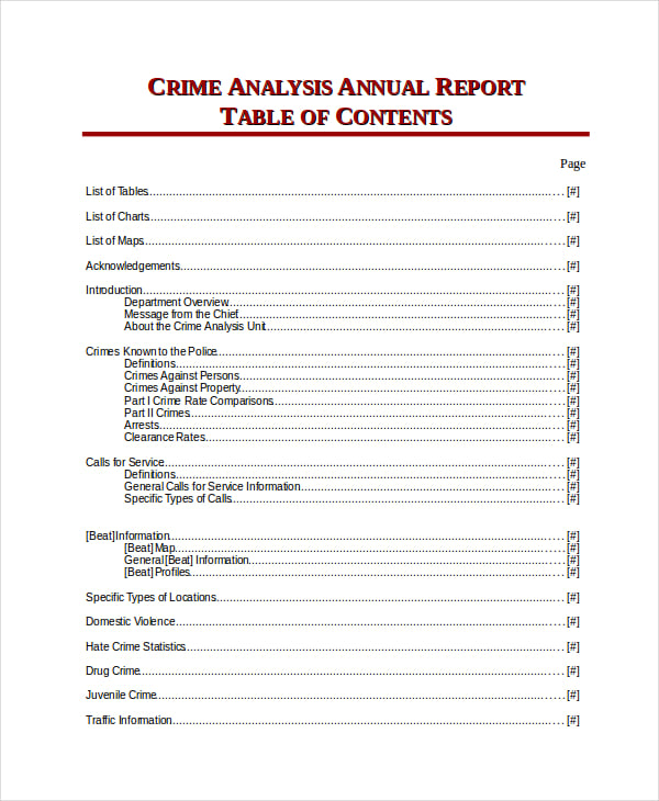 annual report table of contents template