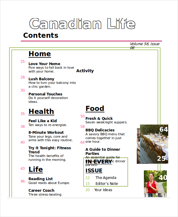 magazine table of contents template