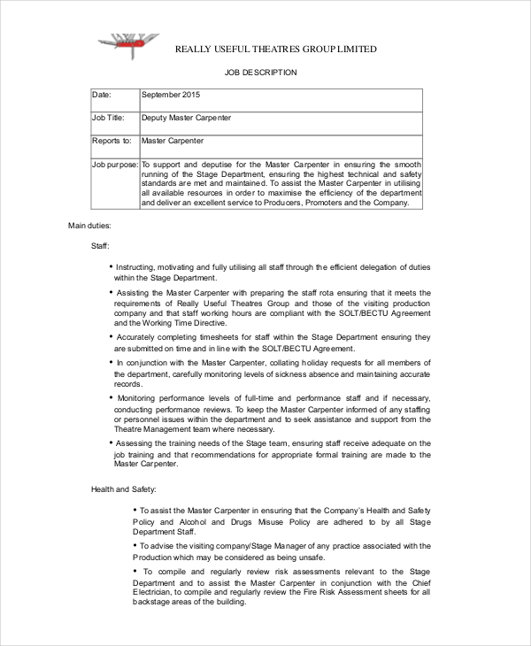 10+ Carpenter Job Description Templates PDF, DOC