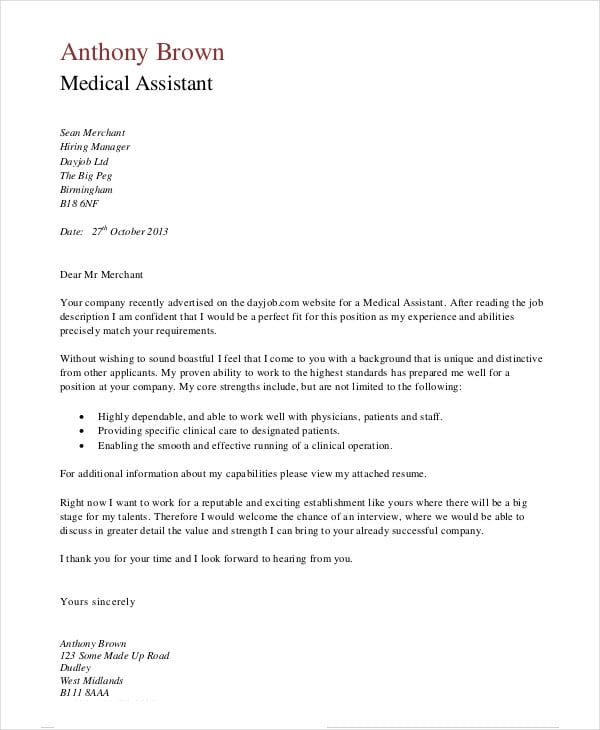 medical assistant cover letter sample