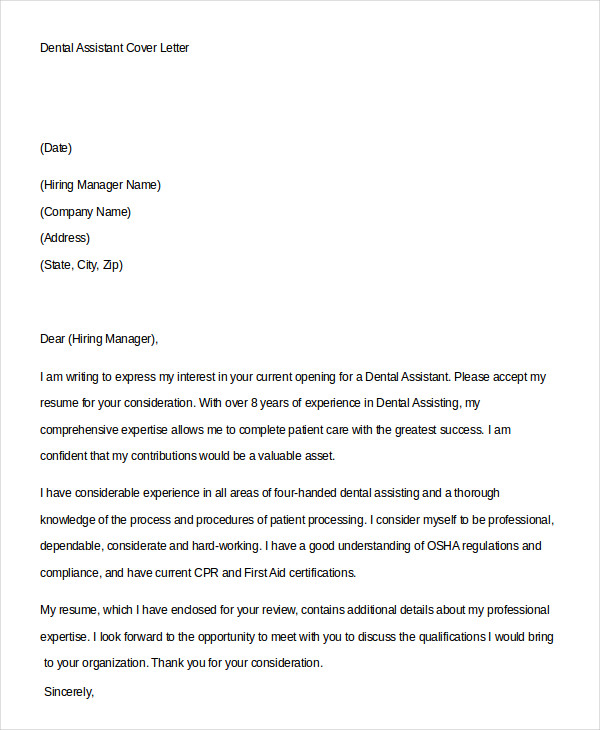 Sample Cover Letter For A Dental Assistant Classles Democracy