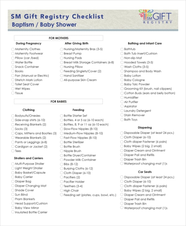 printable baby shower gift registry checklist