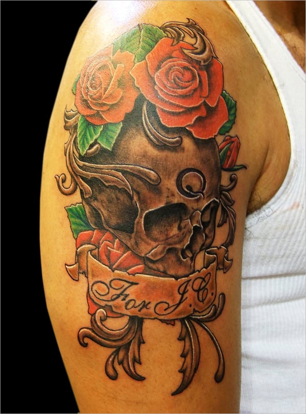 skull and roses tattoo design