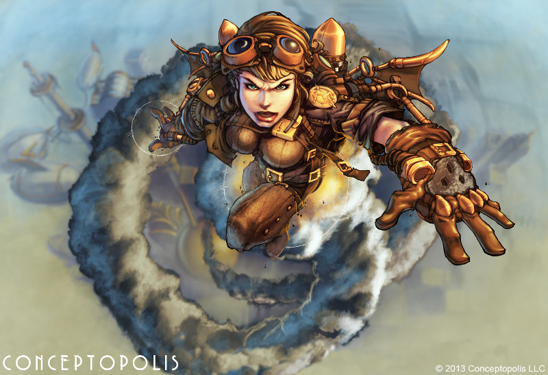 lady flying steampunk art