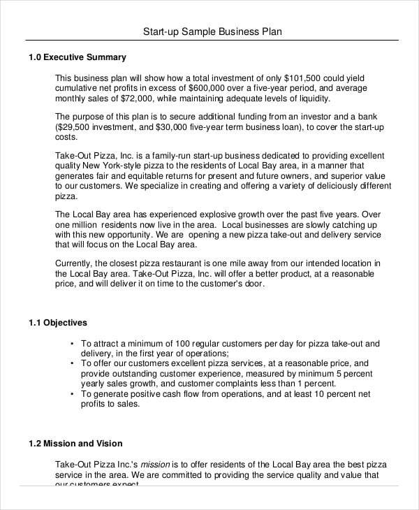 startup business executive summary template