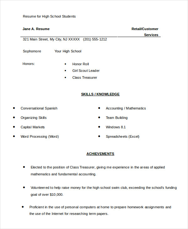 12+ High School Student Resume Templates - PDF, DOC