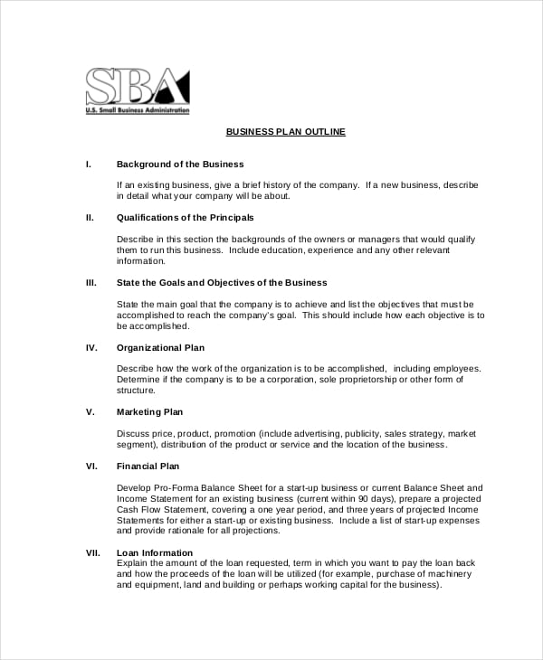 sba business plan outline template
