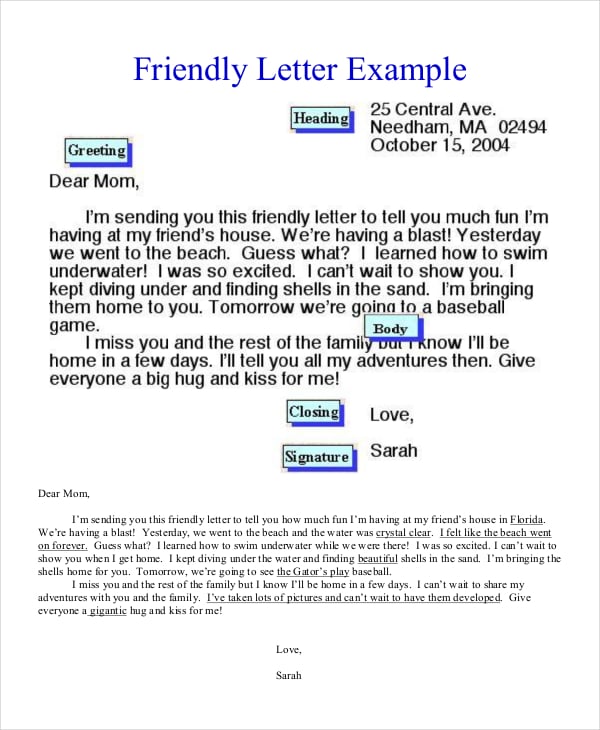 friendly letter format to mom