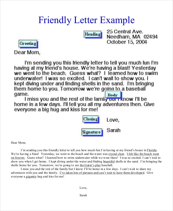 18 Friendly Letter Format Sample Example Format