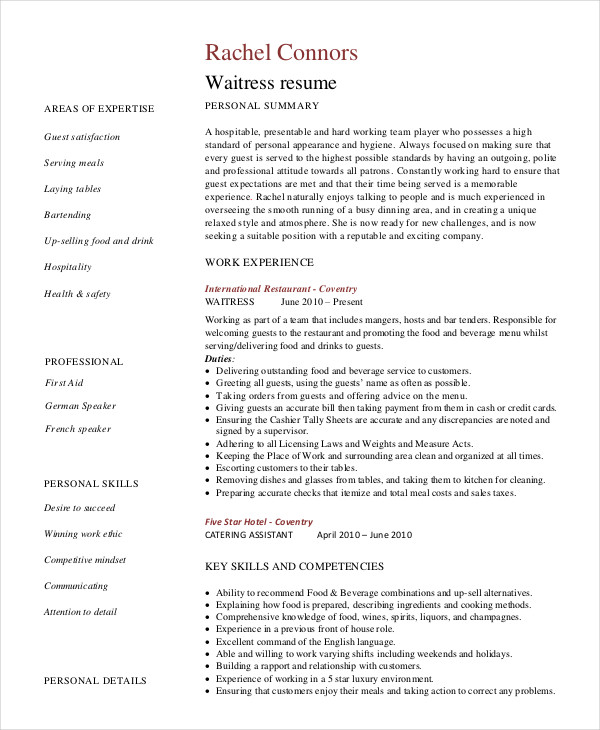 Bartender Resume Template | 14+ Free Printable Word & PDF Samples