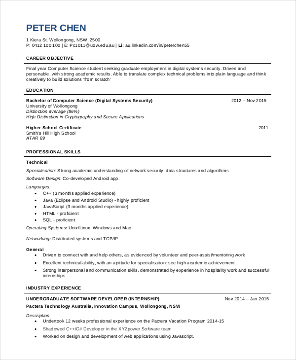 Laura Example Resume Computer Science Student 9+ Student Resume Templates - PDF, DOC