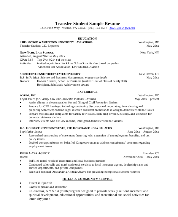 resume for student exchange program