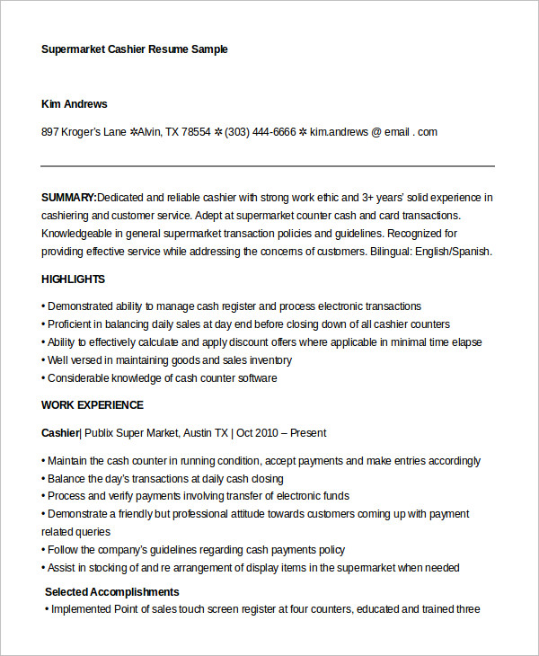 6 Cashier Resume Templates Pdf Doc Free And Premium Templates