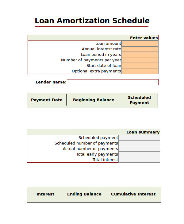 amortization chart excel template