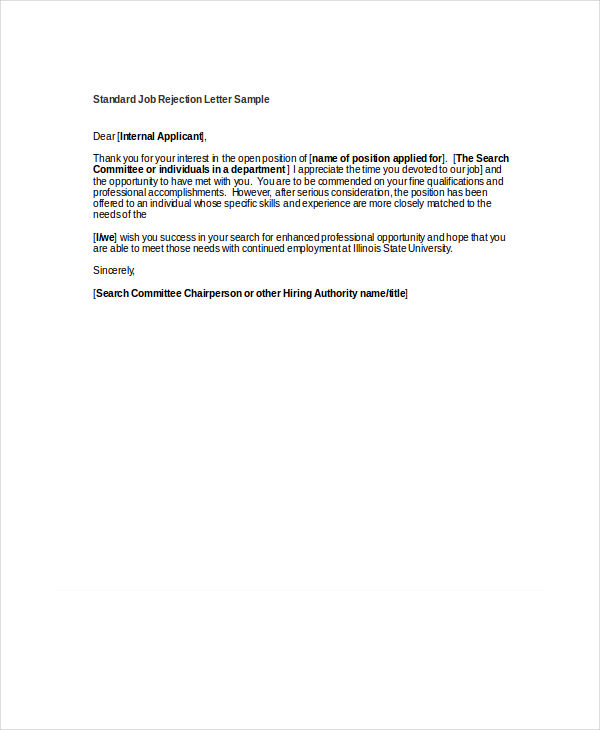 Job Rejection Sample PDF Template