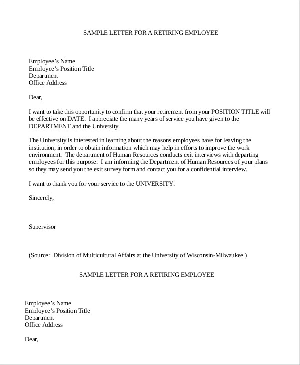 Letter For Teacher Retirement Sample Retirement Letter for Teachers