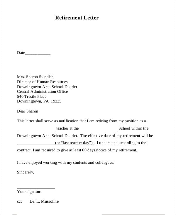 teacher retirement letter