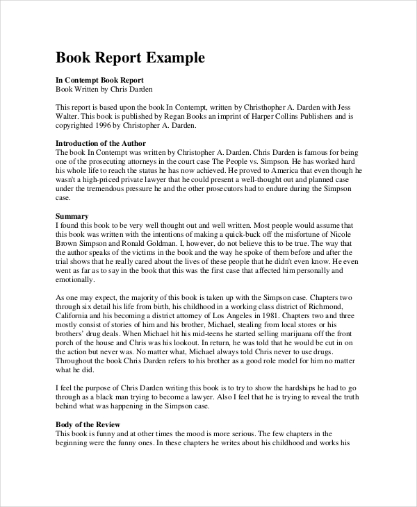 sample book report format