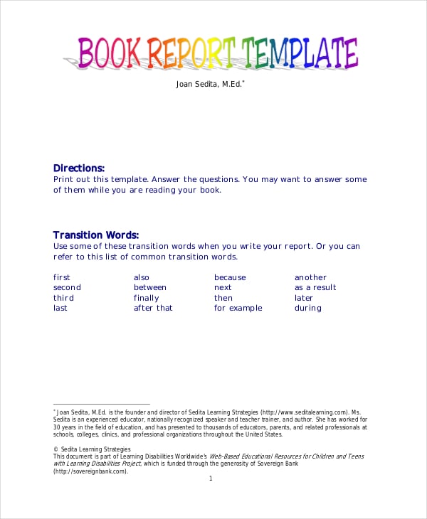 book report example format template