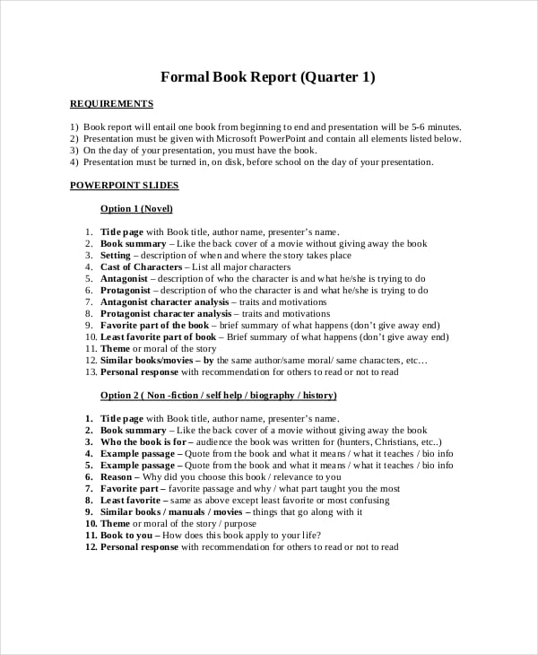 formal book report format