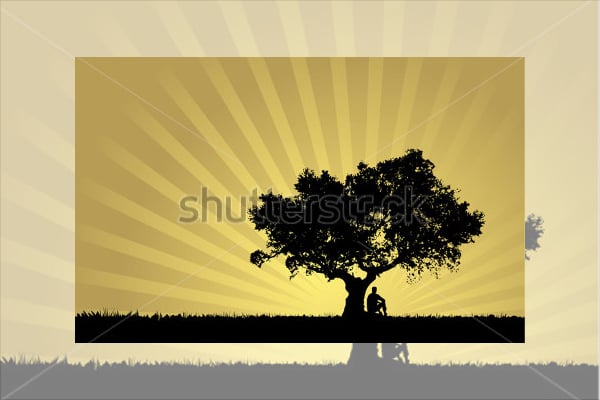 natural sunset landscape with man silhouette