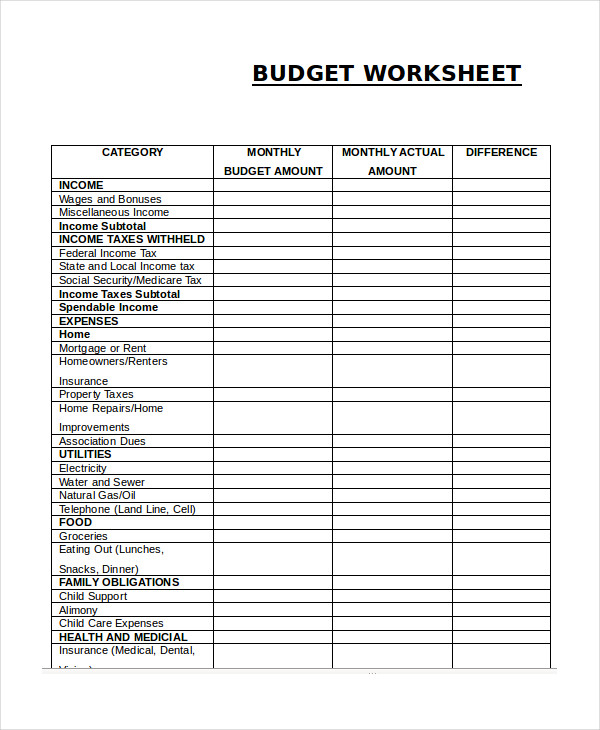 17 printable budget worksheet templates word pdf excel free