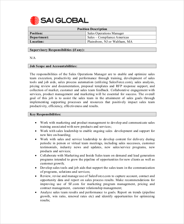 14+ Sales Manager Job Descriptions Free Sample, Example, Format