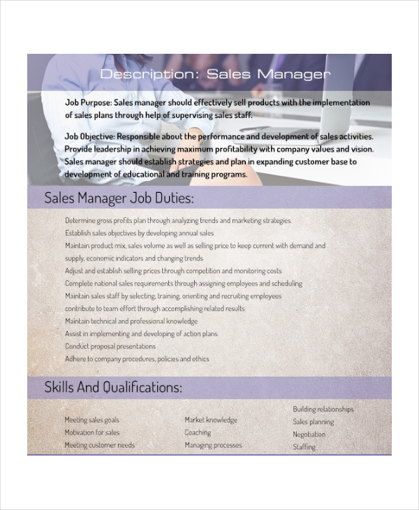 14+ Sales Manager Job Descriptions Free Sample, Example, Format