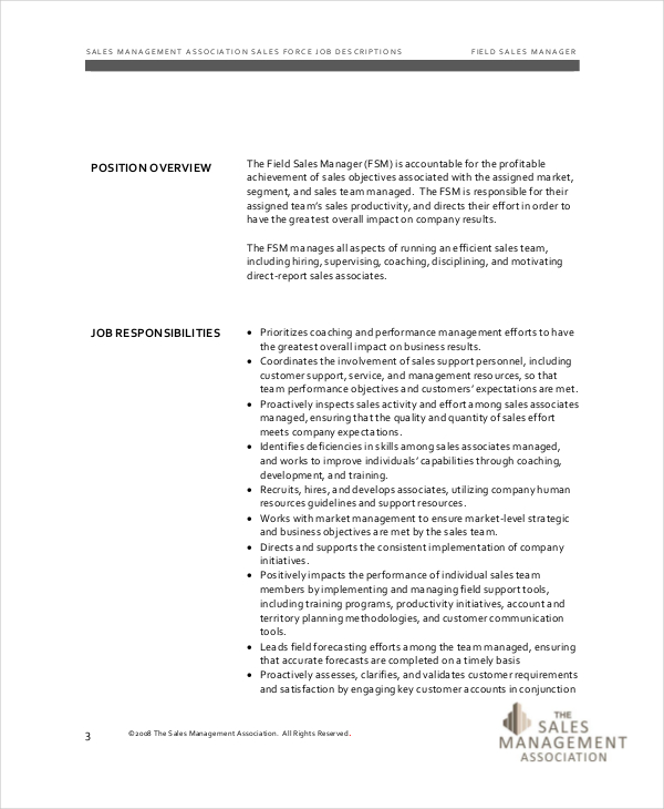 14+ Sales Manager Job Descriptions Free Sample, Example, Format