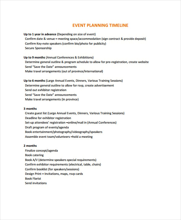 event planning timeline template