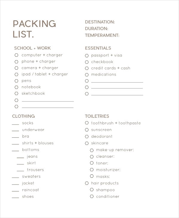 40 Awesome Printable Packing Lists College Cruise Camping Etc 14 Free 