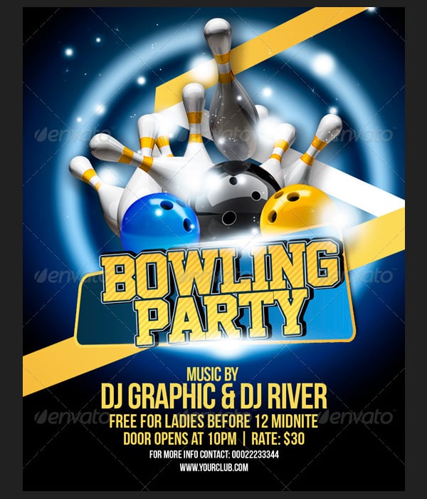 bowling party flyer template
