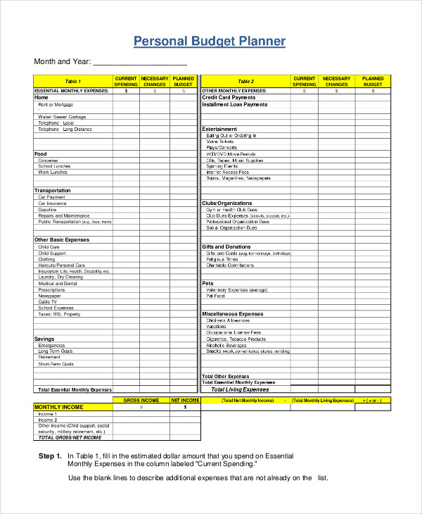 personal budget worksheet