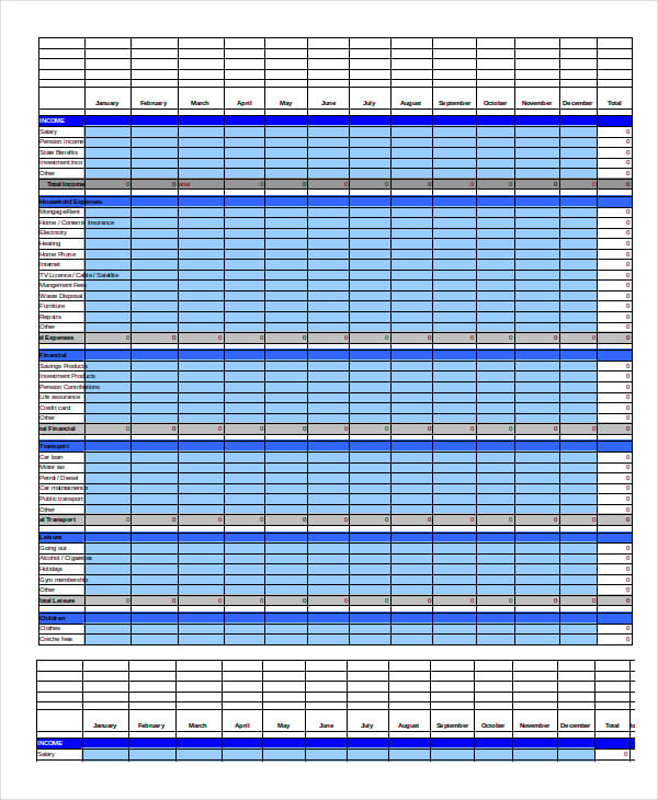 personal annual budget spreadsheet